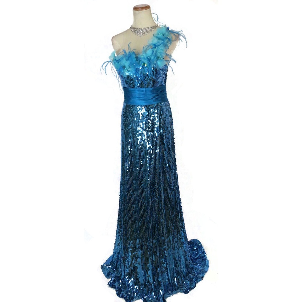 NWT Prom Alexia Turquoise  Full Sequins Feather